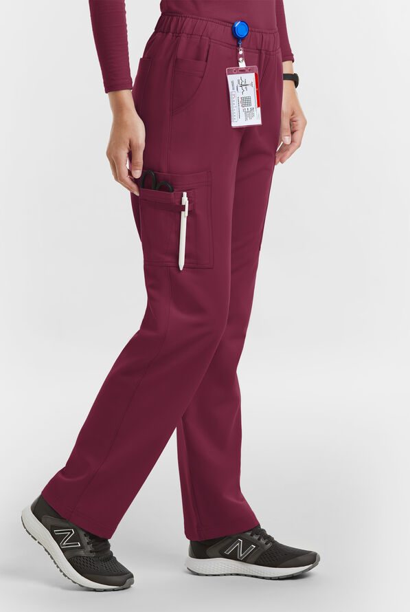MOVEMENT by Butter-Soft Rigel Women's 9-Pocket Interior Drawstring STRETCH Scrub Pants - Wine - 3