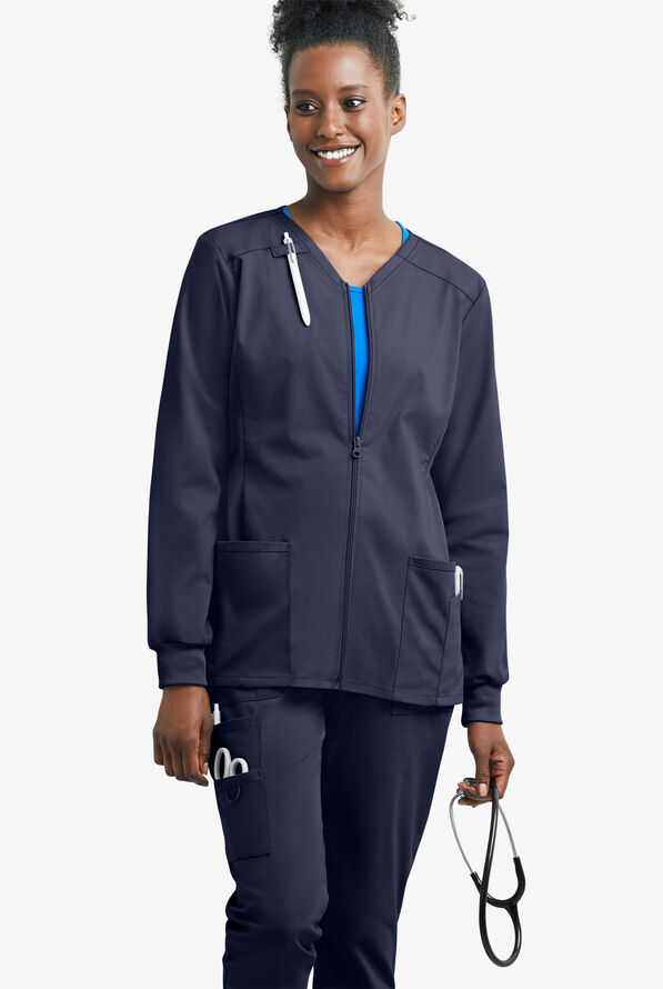 UA Exclusive Cherokee Workwear Professionals Active Women's 4-Pocket STRETCH Zip Front Scrub Jacket - Navy - 2