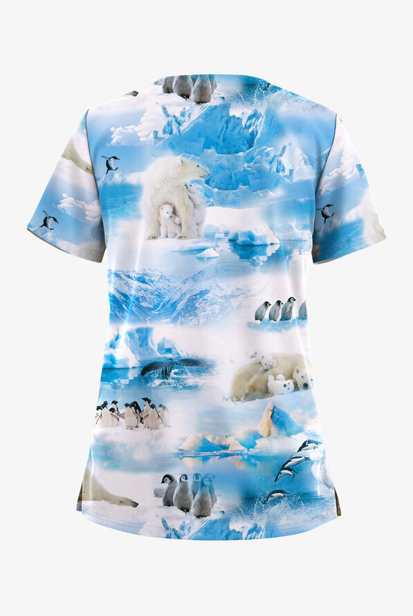 Blusa médica estampada Easy STRETCH Glacier Bay Royal con cuello en V y 2 bolsillos para mujer - null - 2