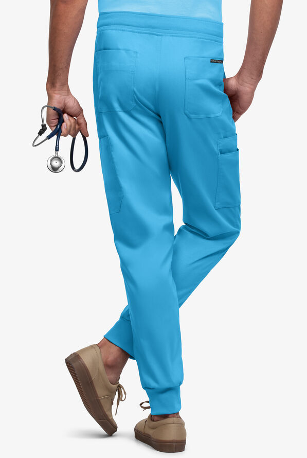 Advantage STRETCH Men's 9-Pocket Knit Waistband Jogger Scrub Pants - Turquoise - 2