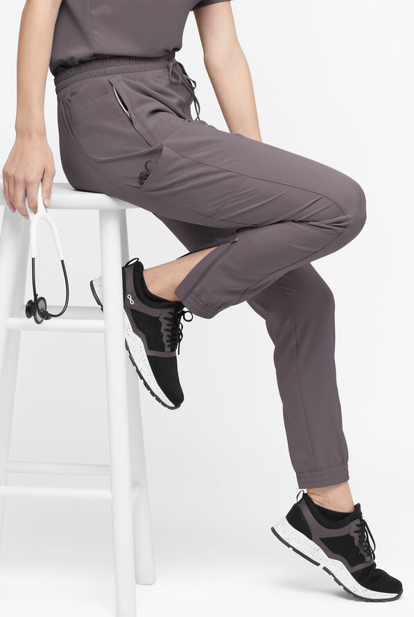 Easy STRETCH Kourtney Women's 5 Pocket Modern Slim Leg Jogger Scrub Pants - Petite - Grey Stone - 1