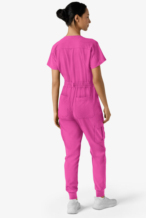 Wink Renew Women's 7-Pocket STRETCH V-Neck Cargo Jogger Jumpsuit - Raspberry - 3
