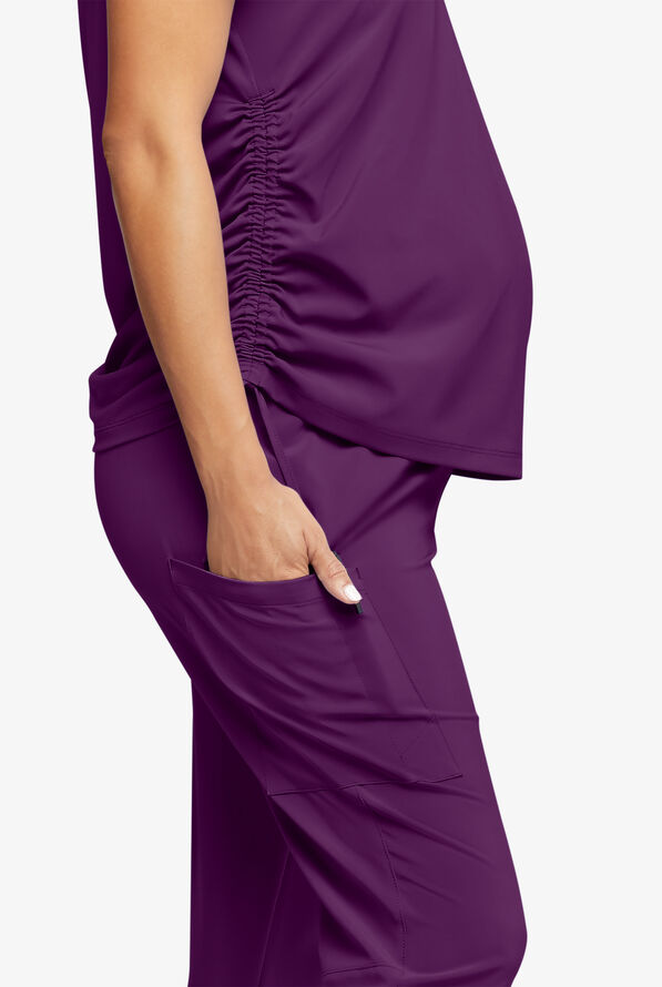 Easy STRETCH Chrissy Women's Maternity 4-Pocket Tapered Leg Jogger Scrub Pants - Eggplant - 2