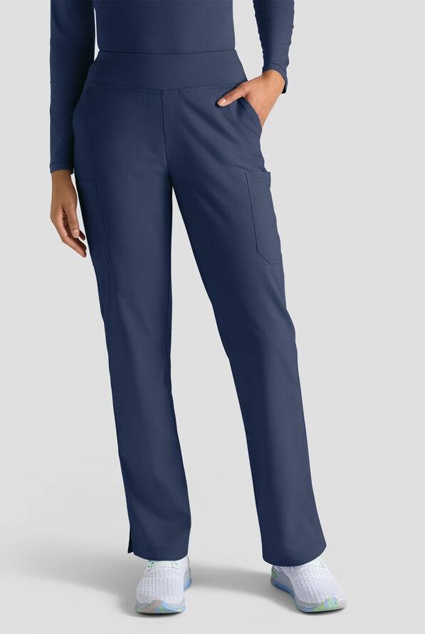 Butter-Soft STRETCH Women's 4-Pocket Knit Waistband Yoga Scrub Pants - Tall - Navy - 1