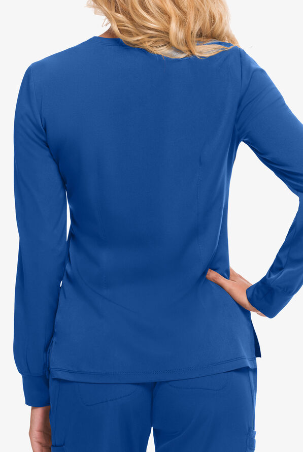 HH Works by Healing Hands Megan Women's 4-Pocket STRETCH Round Neck Warm-Up Scrub Jacket - Royal - 2