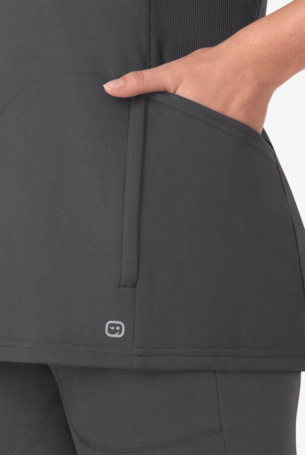 Wink Renew Knit Women's 4-Pocket STRETCH Rib-Knit Side Panel Raglan Sleeve V-Neck Scrub Top - Pewter - 3