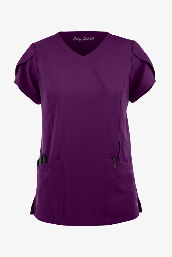 Blusa médica Easy STRETCH Daisy con cuello en V y 4 bolsillos para mujer - Eggplant - 1