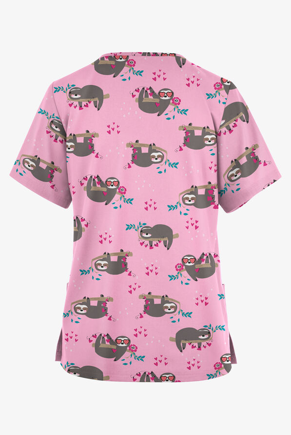 Butter-Soft Originals Slow Love Blush Women's 2- Pocket V-Neck Print Scrub Top - null - 2