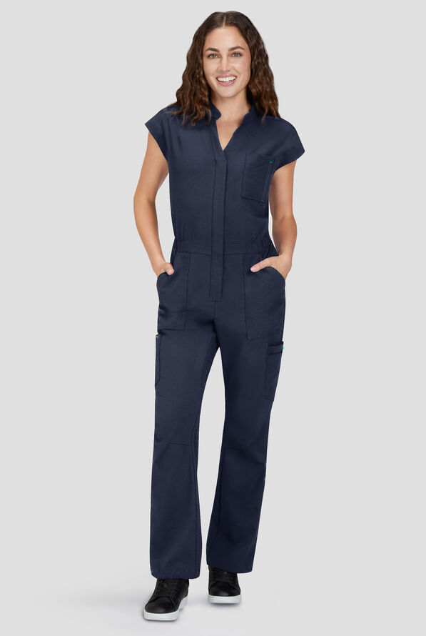 koi Solis Anja Women's 9-Pocket STRETCH Zip Front Dolman Sleeve Scrub Jumpsuit - Navy - 1