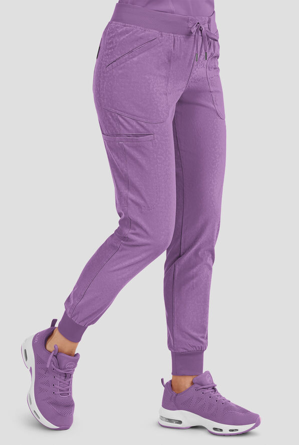 Pantalón médico Zavate Ava Therese Sheba Jacquard STRETCH estilo jogger con 4 bolsillos para mujer - Purple Smoke - 1