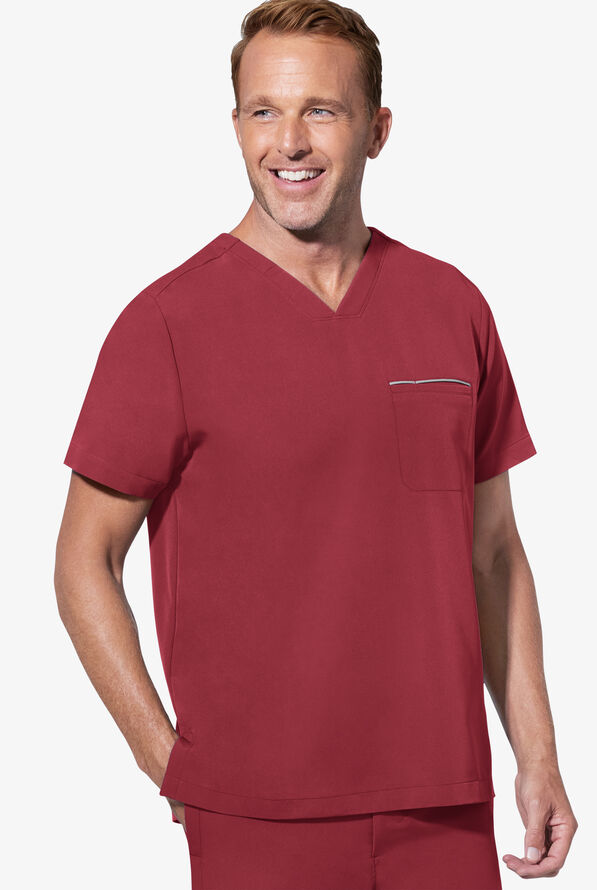 Camisa médica Healing Hands 360 Spencer STRETCH con cuello en V y 1 bolsillo para hombres - Garnet Red - 2