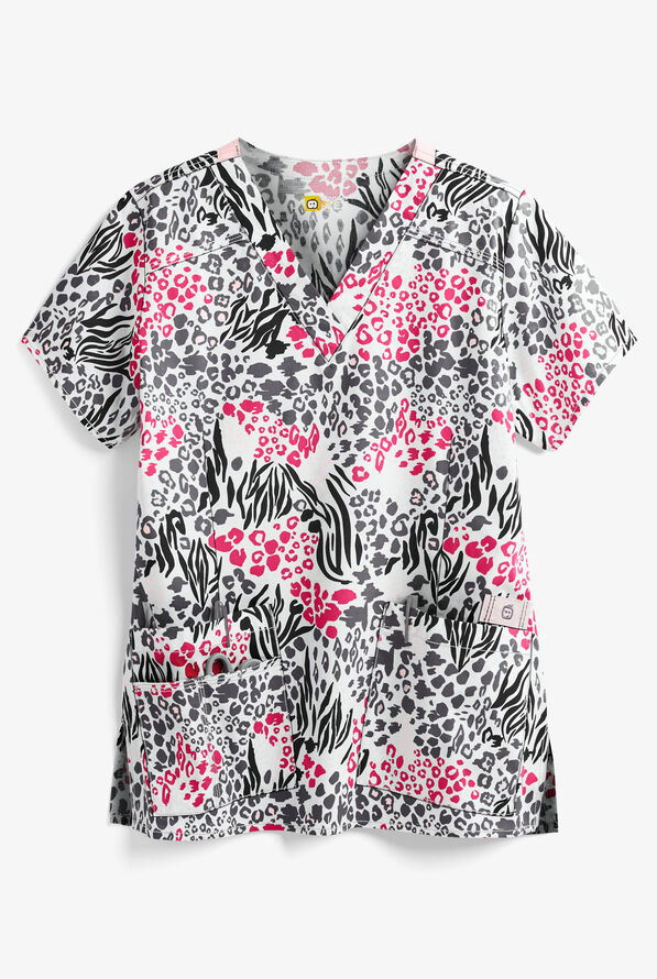 WonderWink WonderFLEX Verity One Love Women's 4-Pocket STRETCH V-Neck Print Scrub Top - null - 1