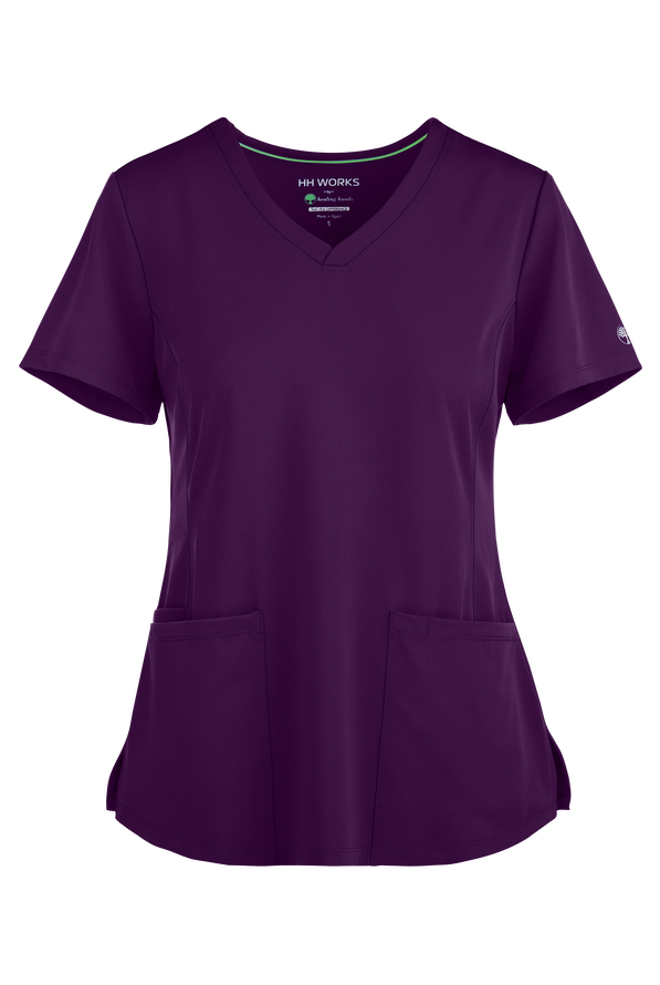 HH Works by Healing Hands Monica Women's 4-Pocket STRETCH V-Neck Scrub Top - Eggplant - 1