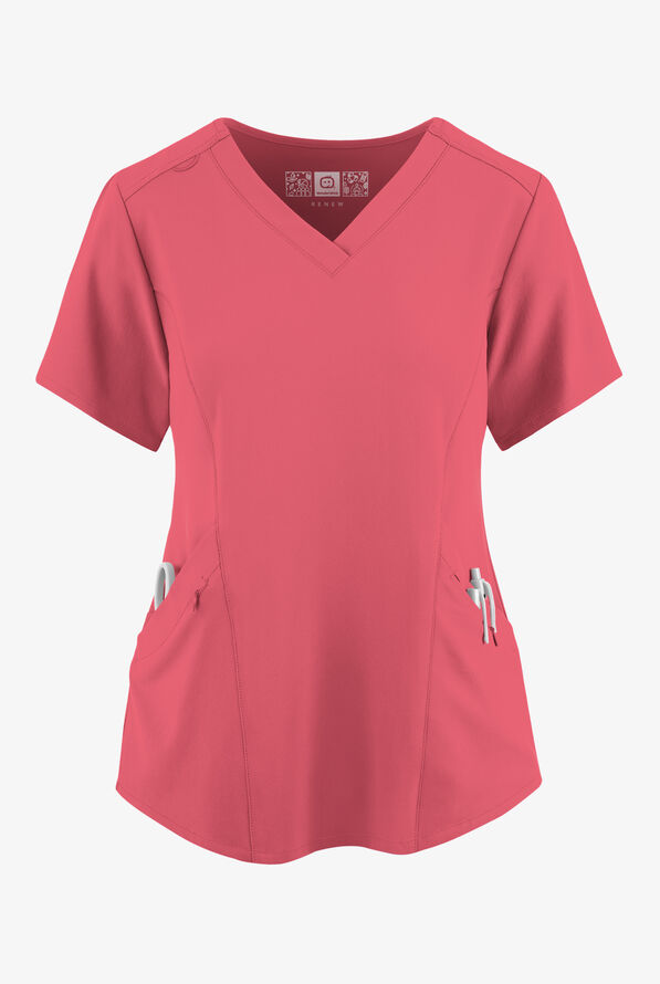 Wink Renew Women's 4-Pocket STRETCH V-Neck Scrub Top - Ruby - 1