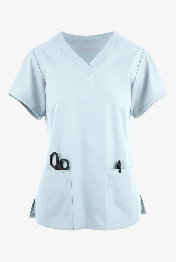 Blusa médica Butter-Soft Originals con cuello en V y 6 bolsillos para mujer - Morning Dew - 1