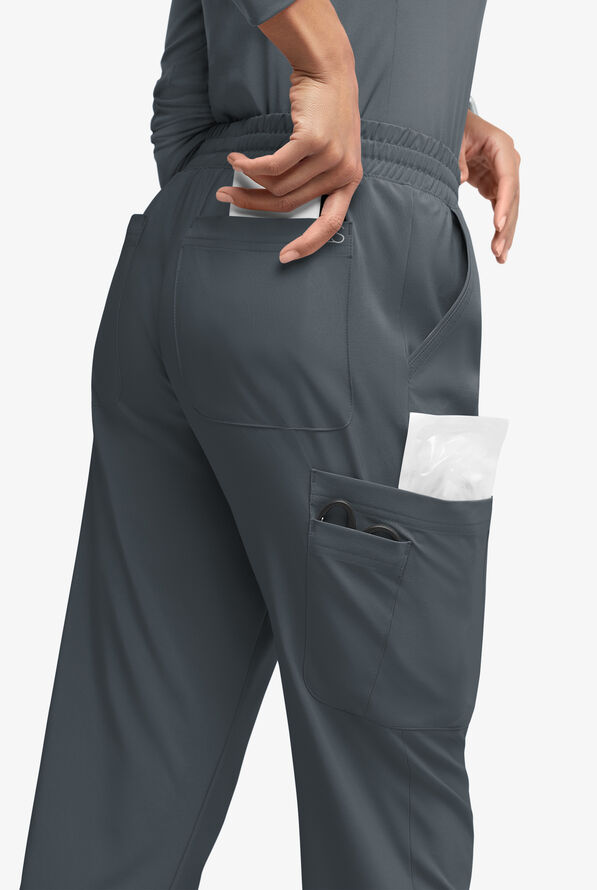Easy STRETCH Naya Women’s Natural Waist 6-Pocket Straight Leg Scrub Pants - Petite - Pewter/Ceil - 4
