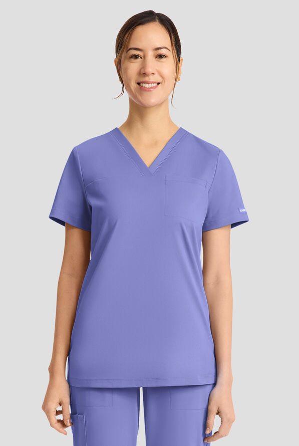 Cherokee Achieve Women's 1-Pocket Tuck in V-Neck Scrub Top - Ceil Blue - 2