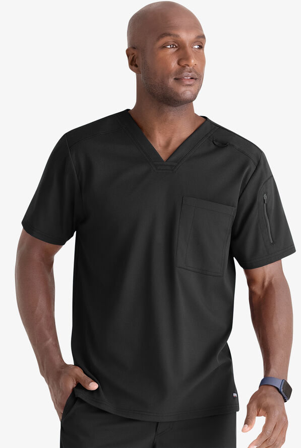Grey's Anatomy by Barco Spandex STRETCH Murphy Men's 2-Pocket V-Neck Scrub Top - Black - 2