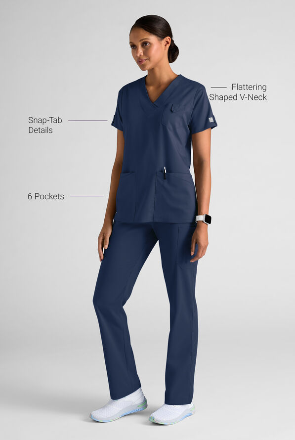 Butter-Soft STRETCH FLXTEK+ Women's 6-Pocket V-Neck Scrub Top - Navy - 3