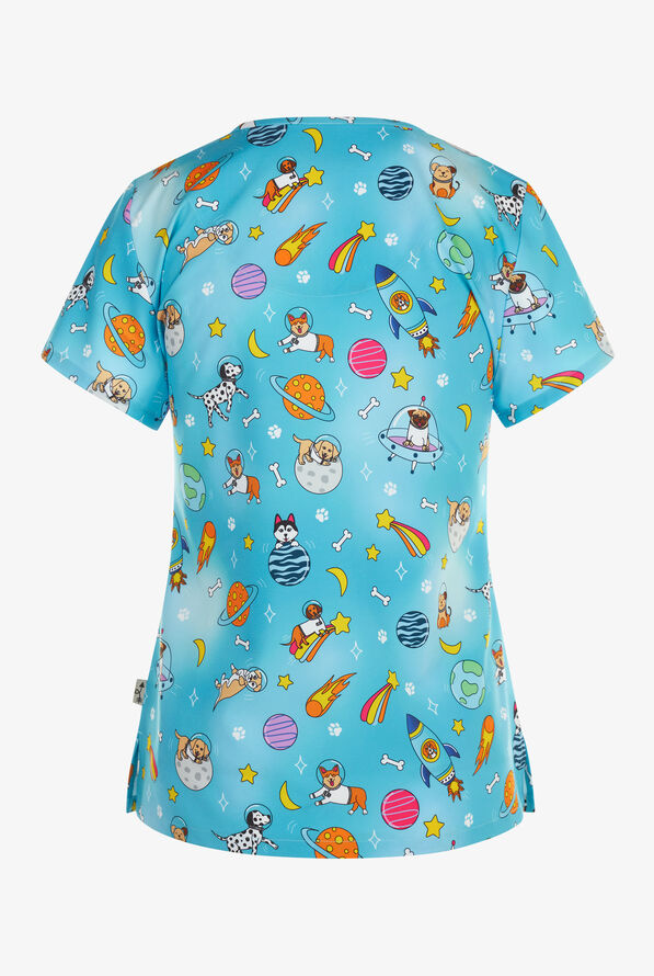 Blusa médica estampada Zavate Ava Therese Galactic Pups STRETCH con cuello en V y 2 bolsillos para mujer - null - 2