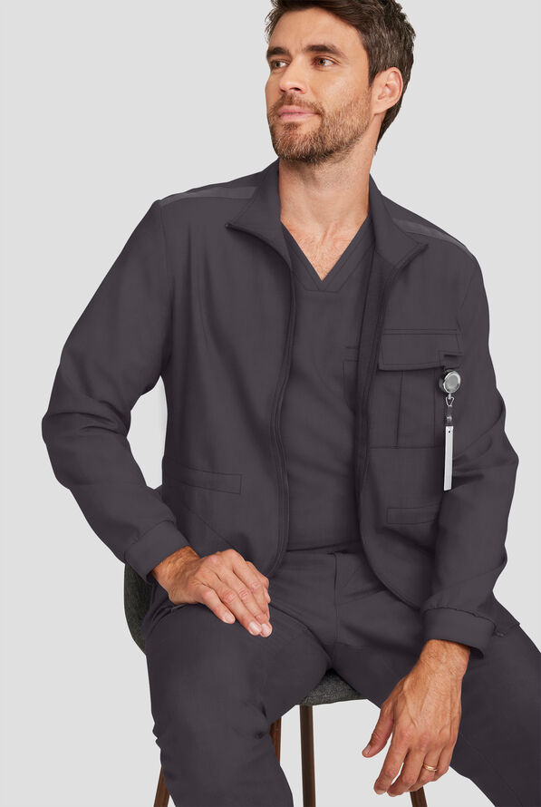 Chaqueta m&eacute;dica Healing Hands Quest STRETCH con cremallera y 3 bolsillos para hombre - Pewter - 3