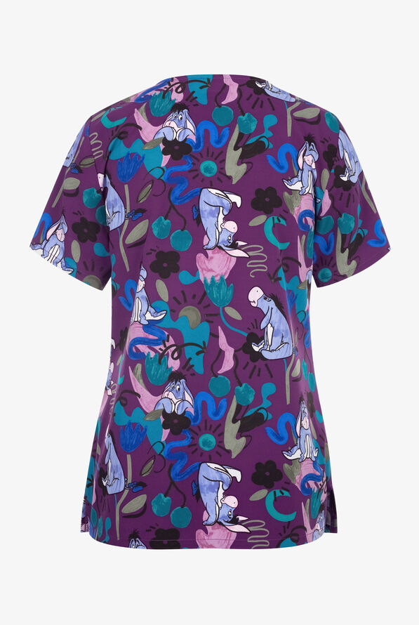 Tooniforms Disney's Eeyore Doodle Donkey Women's 3-Pocket STRETCH V-Neck Print Scrub Top - null - 2