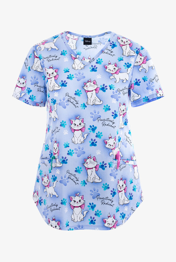 Tooniforms Pawsitively Radiant The Aristocats Women's 2-Pocket STRETCH V-Neck  Print Scrub Top - null - 1