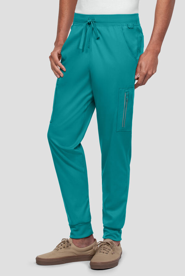 Strictly Scrubs Active STRETCH Men's 9-Pocket  Knit Waist Jogger Scrub Pant - Teal - 1
