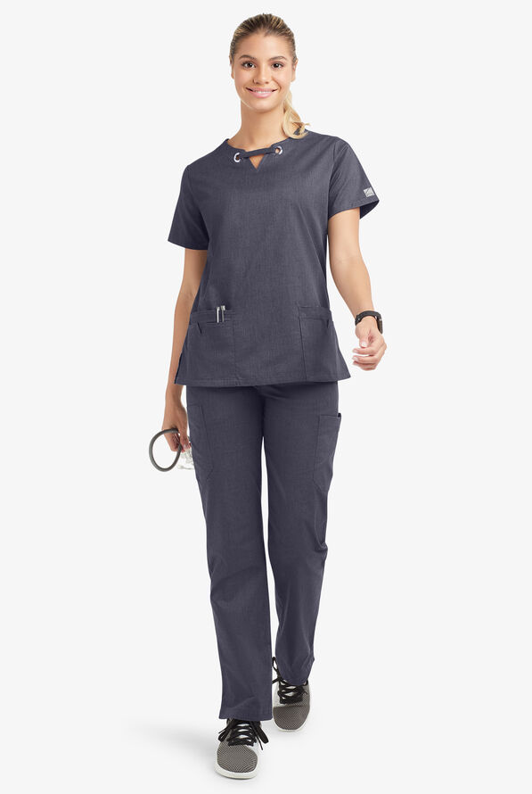 Blusa médica UA Butter-Soft STRETCH con ojales y 4 bolsillos para mujer - Indigo Denim - 2