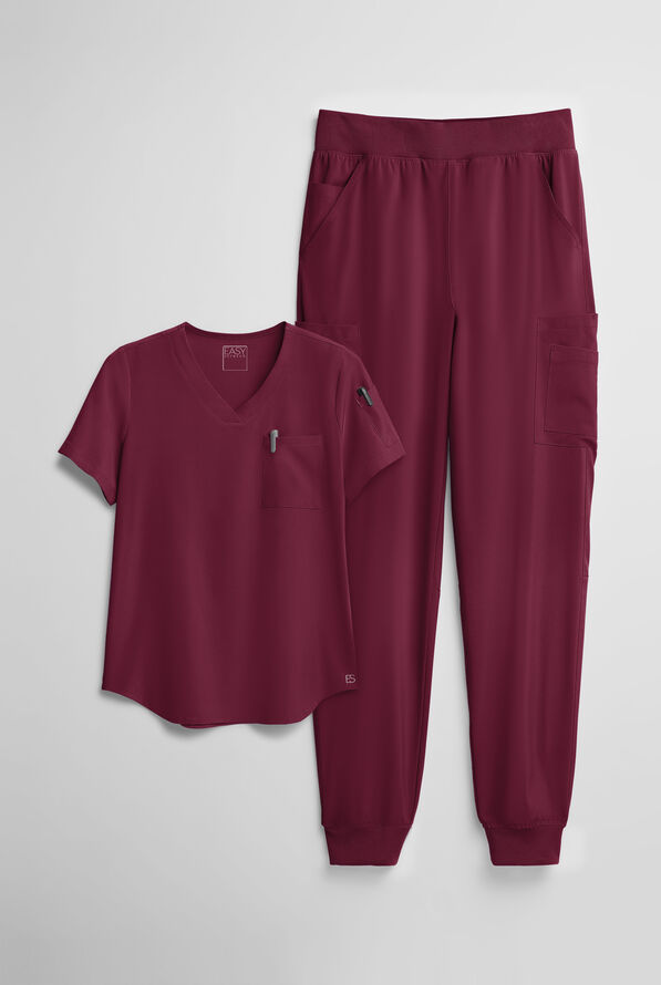 Easy STRETCH Women's 10-Pocket Scrub Set - Wine - 1