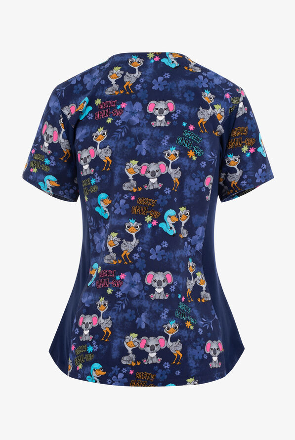 Cherokee iflex Easily Emu-sed Women's 1-Pocket STRETCH V-Neck Print Scrub Top - null - 2