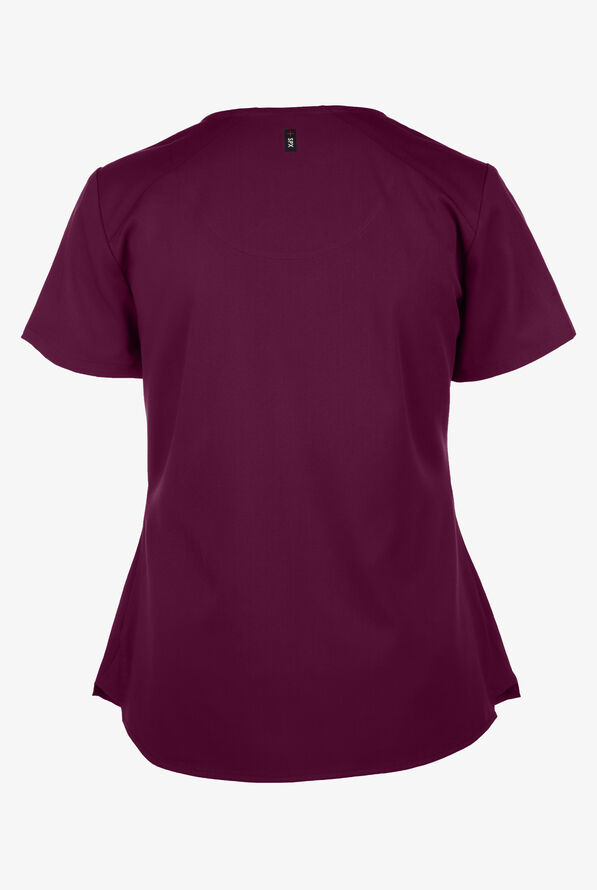 Blusa m&eacute;dica Grey&rsquo;s Anatomy Spandex STRETCH con cuello en V y 4 bolsillos para mujer - Wine - 3