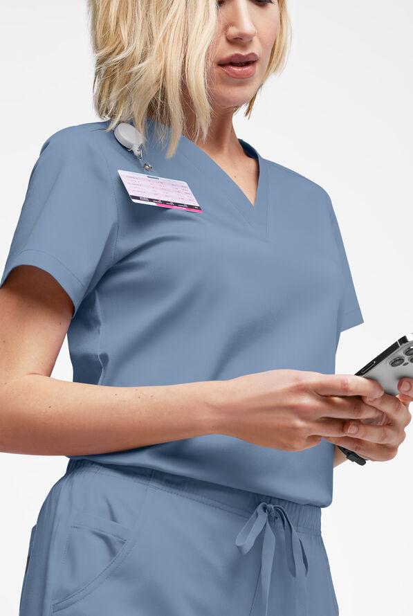 Butter-Soft STRETCH Women's V-Neck Tuck In Top - Indigo Batik - 2