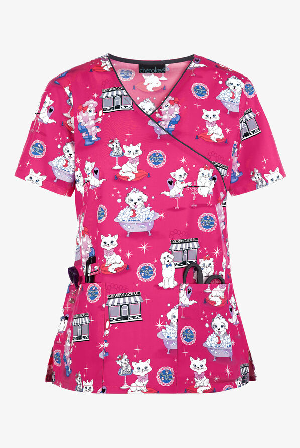 Cherokee Beauty Paw-lor Print Scrub Top, Veterinary Scrubs