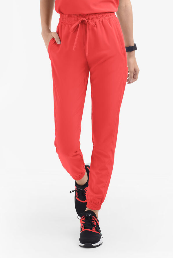 Easy STRETCH Kourtney Women's 5 Pocket Modern Slim Leg Jogger Scrub Pants - Petite - Radiant Red - 2