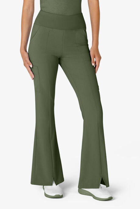 Wink Renew Women's 7-Pocket STRETCH Yoga Waist Flare Notch Leg Cargo Scrub Pants