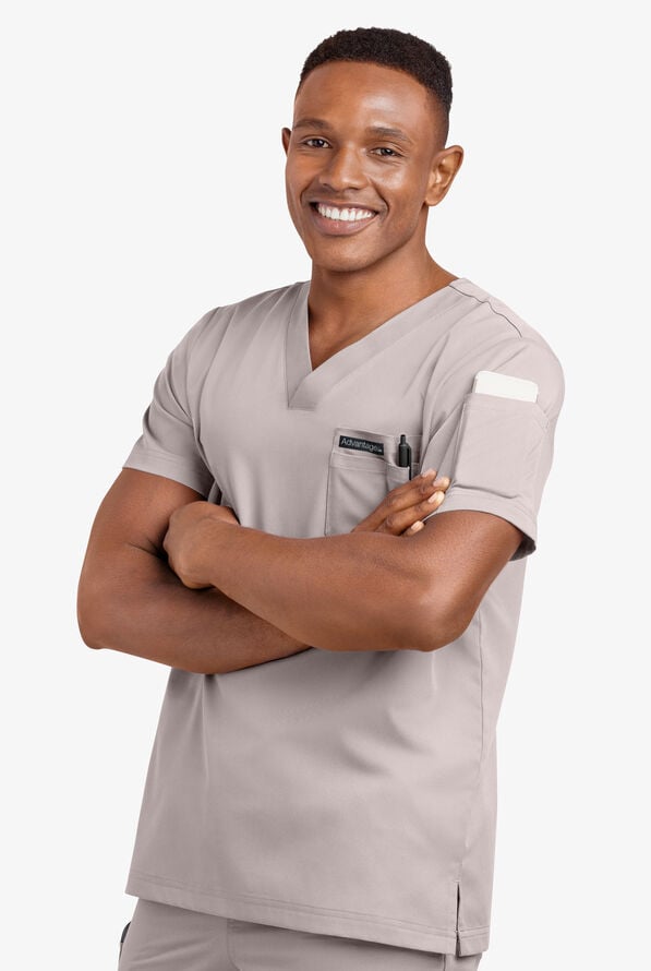 Advantage STRETCH Men's 4-Pocket V-Neck Scrub Top - Silver - 6