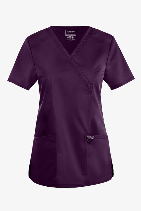 Cherokee Workwear Revolution Women's 2-Pocket STRETCH Mock Wrap Scrub Top