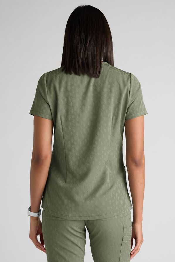 Easy STRETCH Lina Women's Jacquard 4-Pocket V-Neck Scrub Top - Olive Leaf - 5