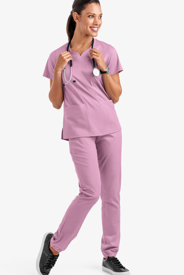 Butter-Soft STRETCH Women's 4-Pocket Sweetheart Neck Scrub Top - Smokey Mauve - 2