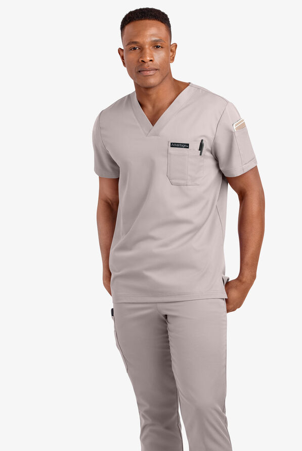 Advantage STRETCH Men's 4-Pocket V-Neck Scrub Top - Silver - 2