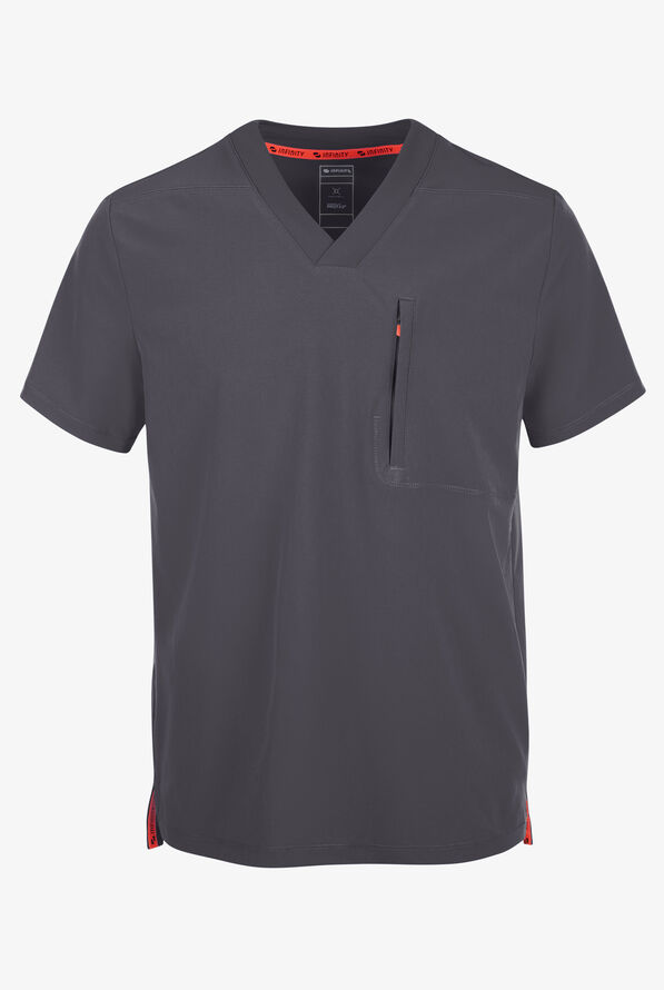 Infinity GNR8 Men's 1-Pocket STRETCH Rib-Knit Panel V-Neck Scrub Top - Pewter - 1