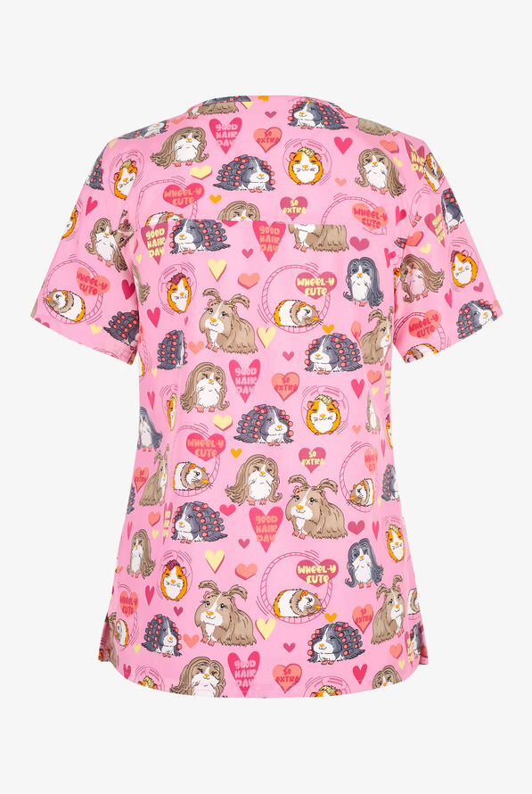 Cherokee Good Hair Day Women's 2-Pocket STRETCH V-Neck Print Scrub Top - null - 2