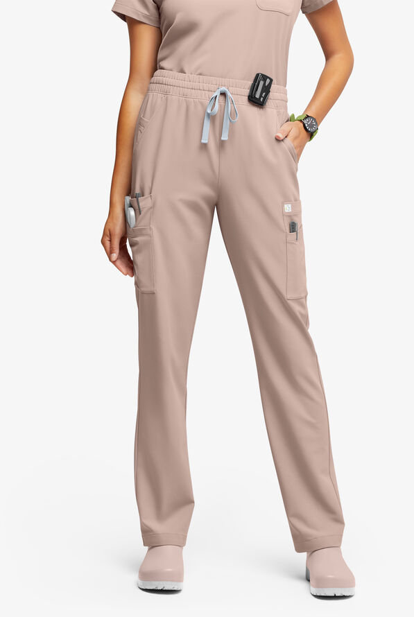 ReSurge Topaz Women's 11-Pocket Drawstring Scrub Pants - Petite - Mocha Meringue - 1