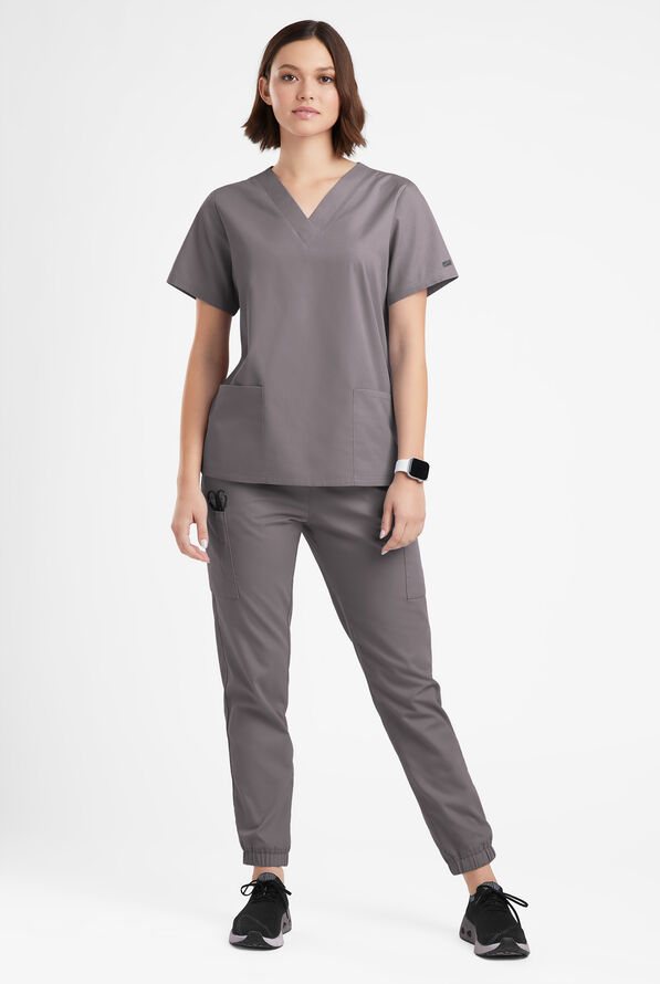Butter-Soft Originals Women's 2-Pocket V-Neck Scrub Top - Grey Stone - 2