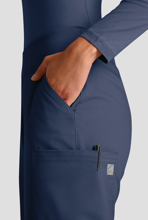 Butter-Soft STRETCH FLXTEK+ Women's 4-Pocket Knit Waistband Yoga Scrub Pants - Petite - Navy - 4