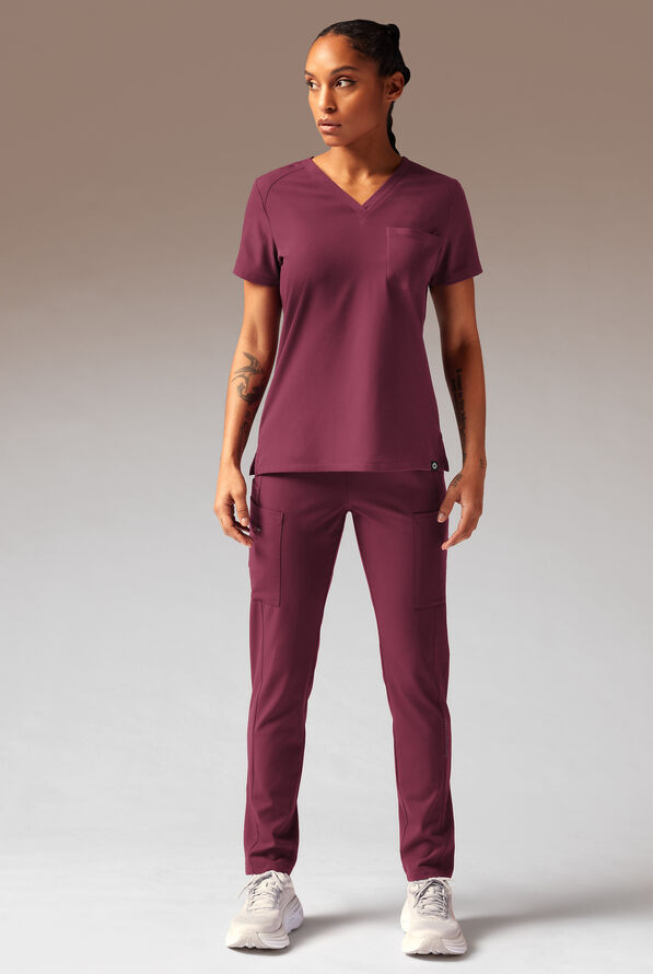 Pantalón médico Hypothesis Dynama Y Petite estilo yoga con 7 bolsillos para mujer - Wine/Pewter - 4