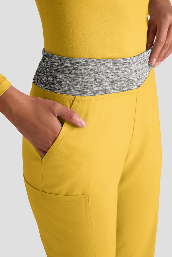 Butter-Soft STRETCH Women's 4-Pocket Knit Waistband Yoga Scrub Pants - Tall - Warm Sun/Silver Melange - 5