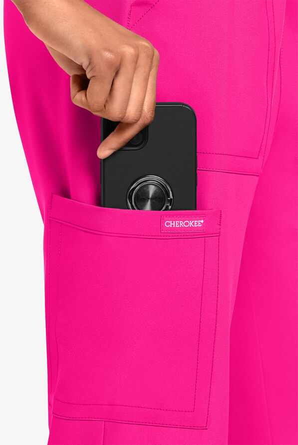 Cherokee Workwear Originals Ultra Women's 4-Pocket Drawstring Cargo Scrub Pants - Electric Pink - 3