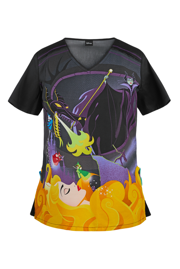 Cherokee Tooniforms Disney Aurora Women's 2-Pocket V-Neck Print Scrub Top - null - 1